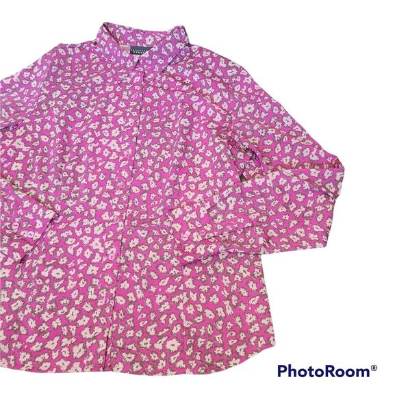 Apostrophe Stretch Vibrant Pink Floral Button Down Top - L - Picture 4 of 9